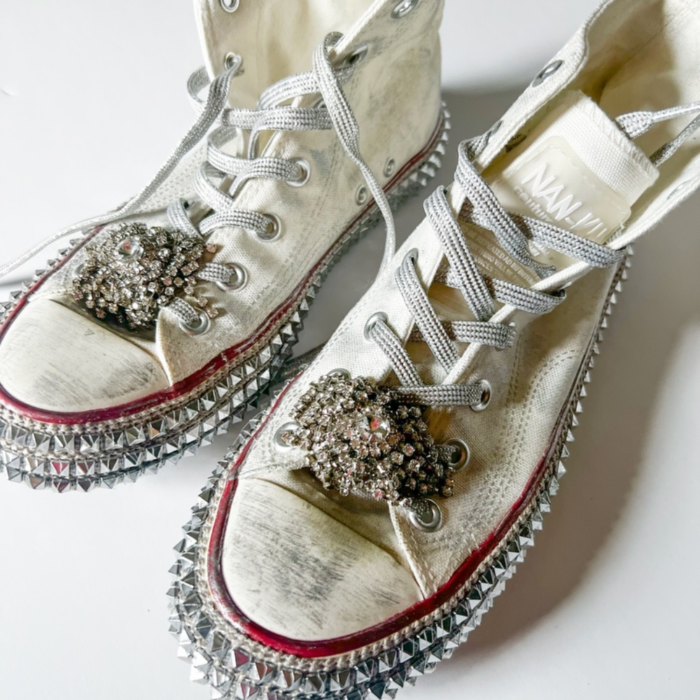 Nan-ku Couture Free People White Cruise Studded Hi Top Sneakers Size 9 US